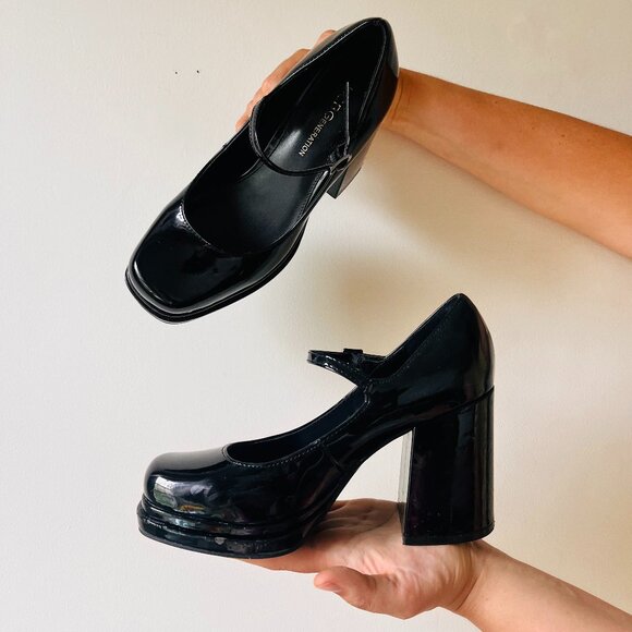 BCBG Patent Leather Square Toe Block Heel Platform Mary Janes - Picture 3 of 8